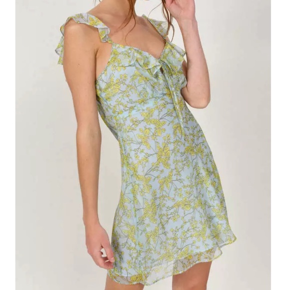 Revolve The East Order Daphne Summer Mini Sun Dress Blue Yellow Floral XS NWT - Picture 3 of 4
